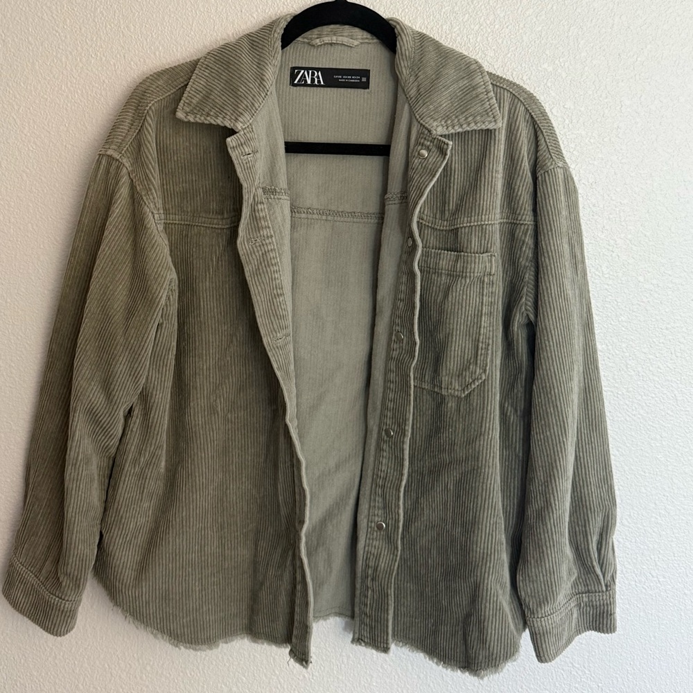 Zara Olive Green Corduroy Shirt Jacket